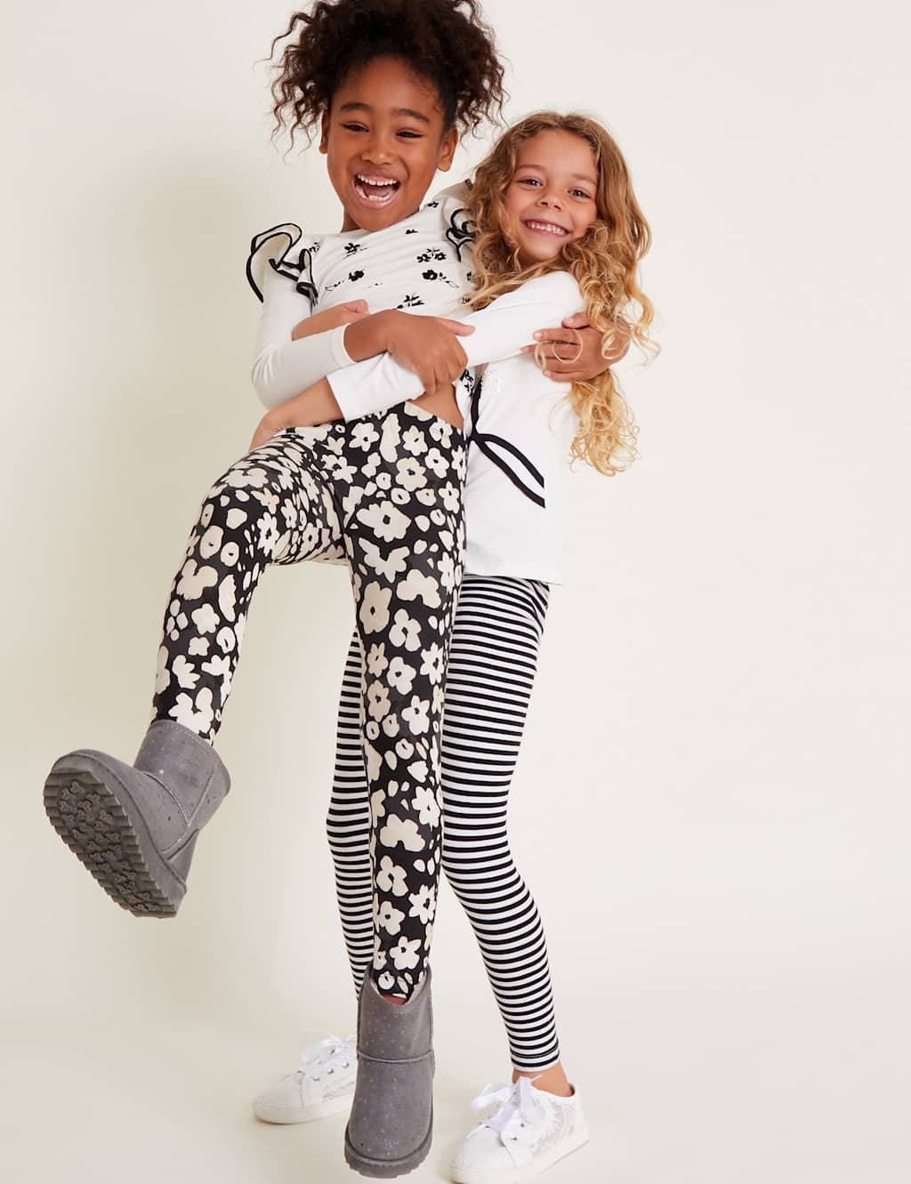 2pk Cotton Rich Floral and Striped Leggings (3-13 Yrs)