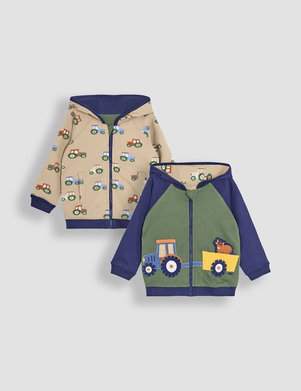 Jojo Maman Bébé Boys Pure Cotton Tractor Reversible Hoodie (6 Mths - 5 Yrs) - 12-18 - Multi, Multi
