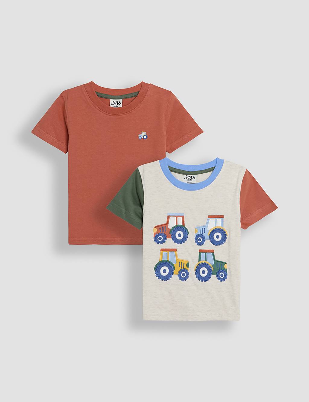 Jojo Maman Bébé Boys 2-Pack Pure Cotton Tractor T-Shirts (0-3 Yrs) - 6-12M - Multi, Multi