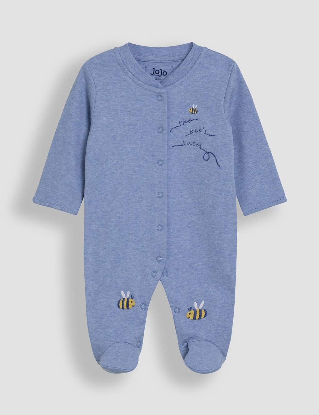 JoJo Maman Bb Pure Cotton Bee Embroidered Sleepsuit (0-12 Mths) Blue Mix