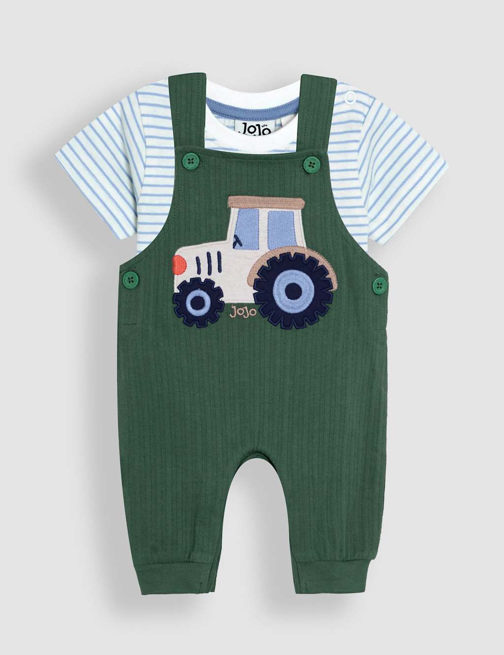 Jojo Maman Bébé Boys 2pc Pure Cotton Dungarees Outfit (3-24 Mths) - 18-24 - Khaki Mix, Khaki Mix