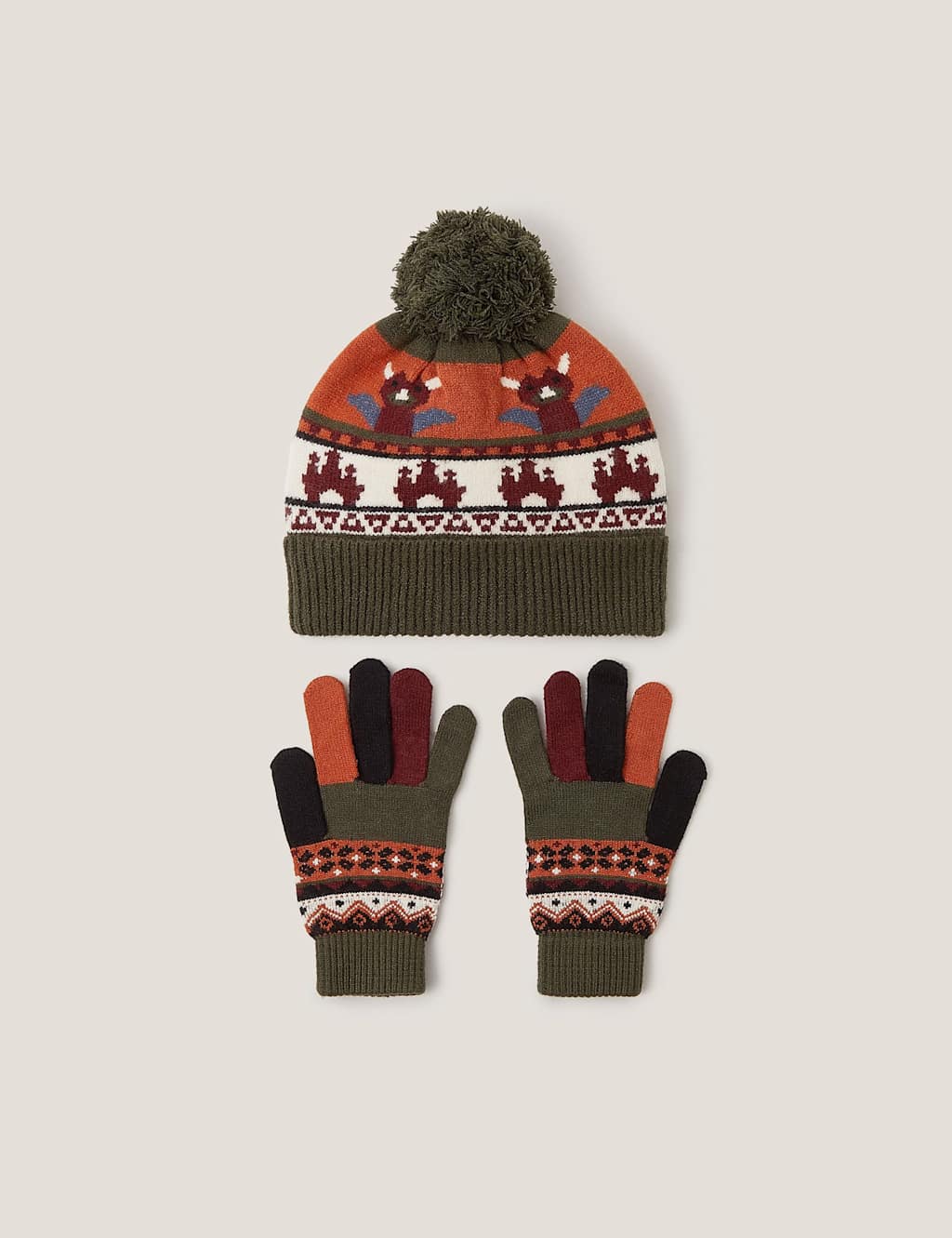 Monsoon Kids' Dragon Hat and Glove Set (3-10 Yrs) Green