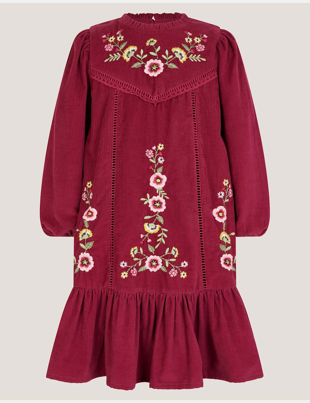 Monsoon Cord Embroidered Dress (3-13 Yrs) Magenta