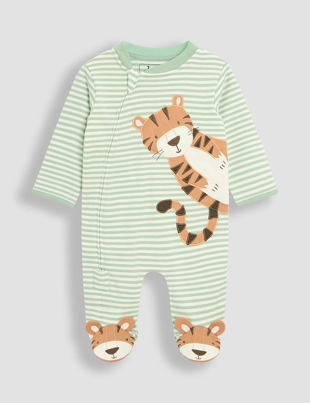 Jojo Maman Bébé Boys Pure Cotton Striped Tiger Sleepsuit (0-12 Mths) - NB - Green Mix, Green Mix