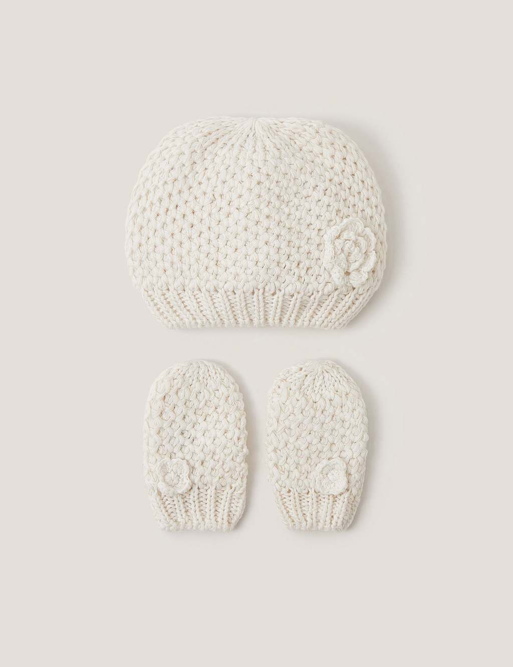 Monsoon Knitted Hat and Mitten Set (0-3 Yrs) Ivory