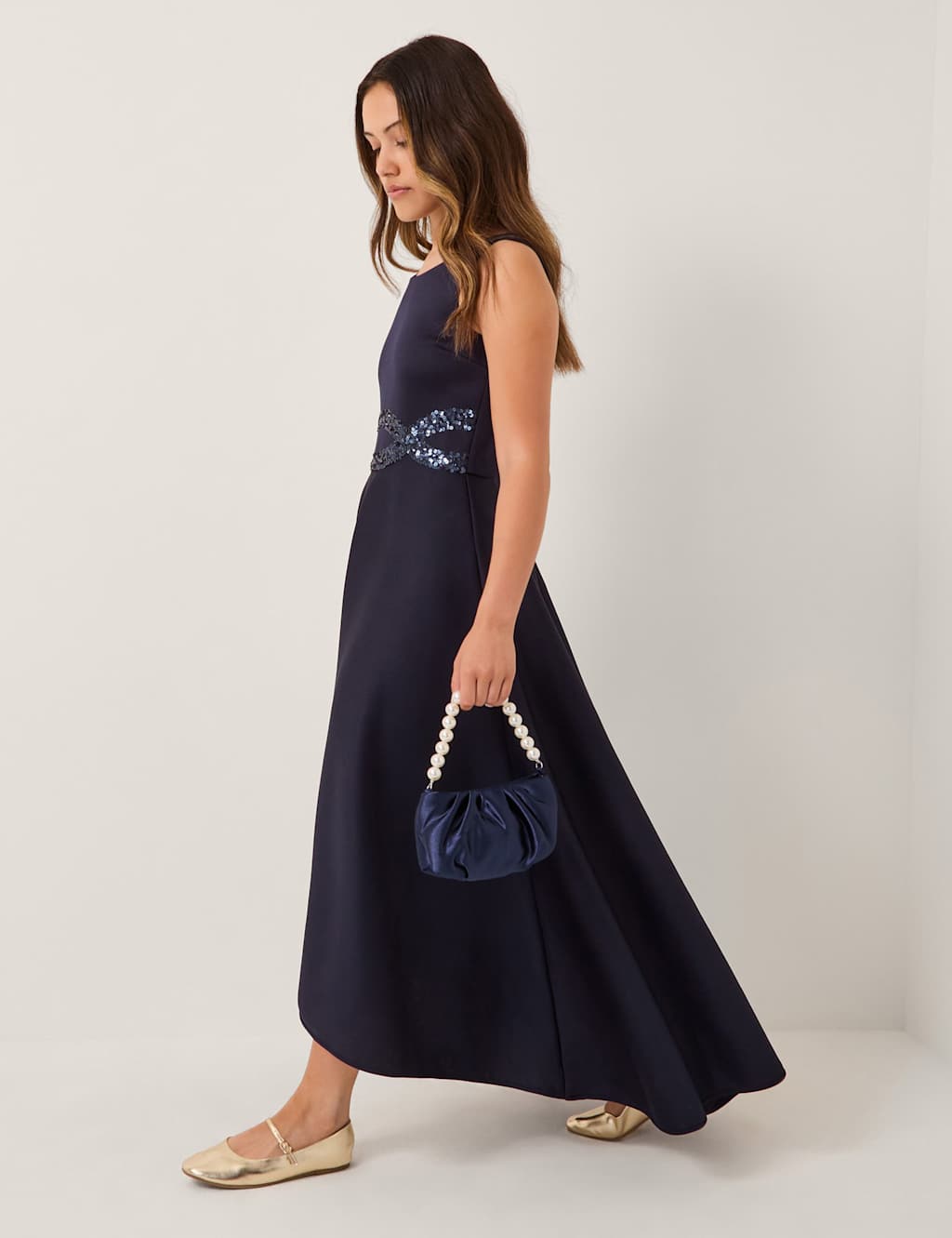 Monsoon Sequin Detail Party Dress (8-15 Yrs) Navy