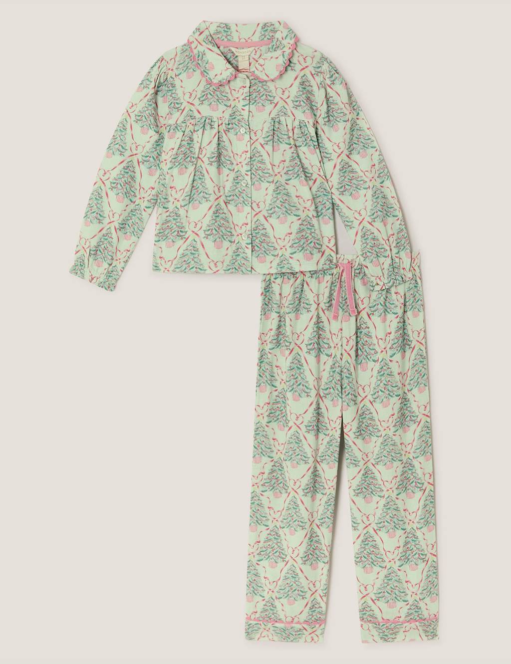 Monsoon Pure Cotton Christmas Tree Pyjamas (2-13 Yrs) Green Mix
