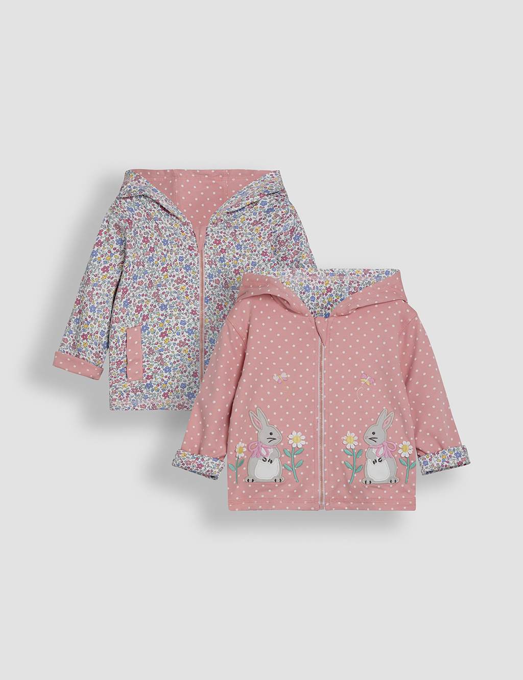 Pure Cotton Floral & Bunny Reversible Hoodie (6 Mths-5 Yrs)
