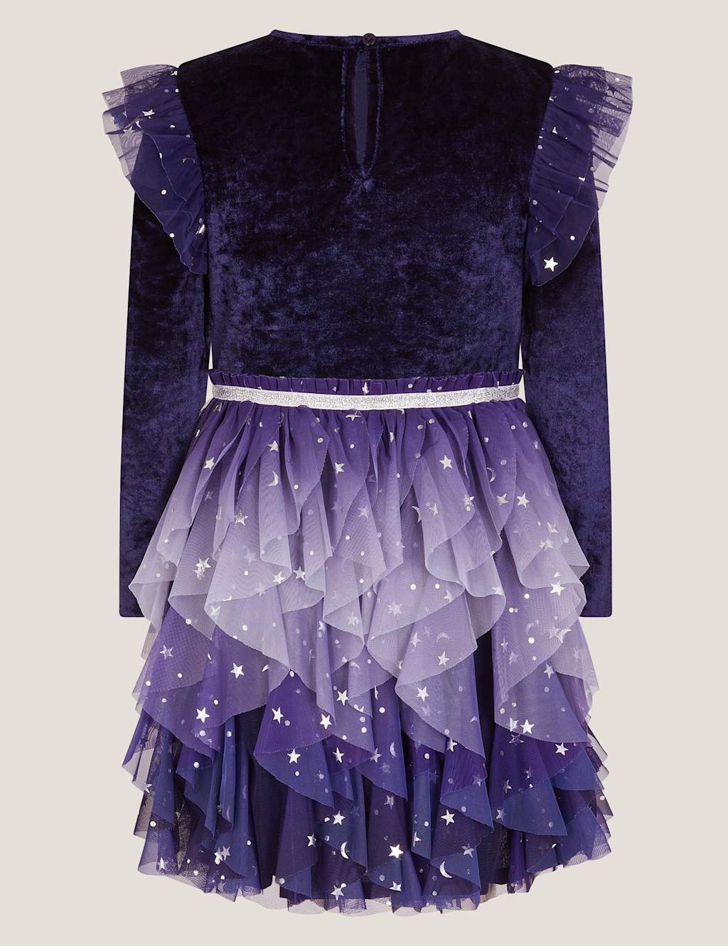 Monsoon Velour Star Ruffle Party Dress (3-15 Yrs) Navy Mix