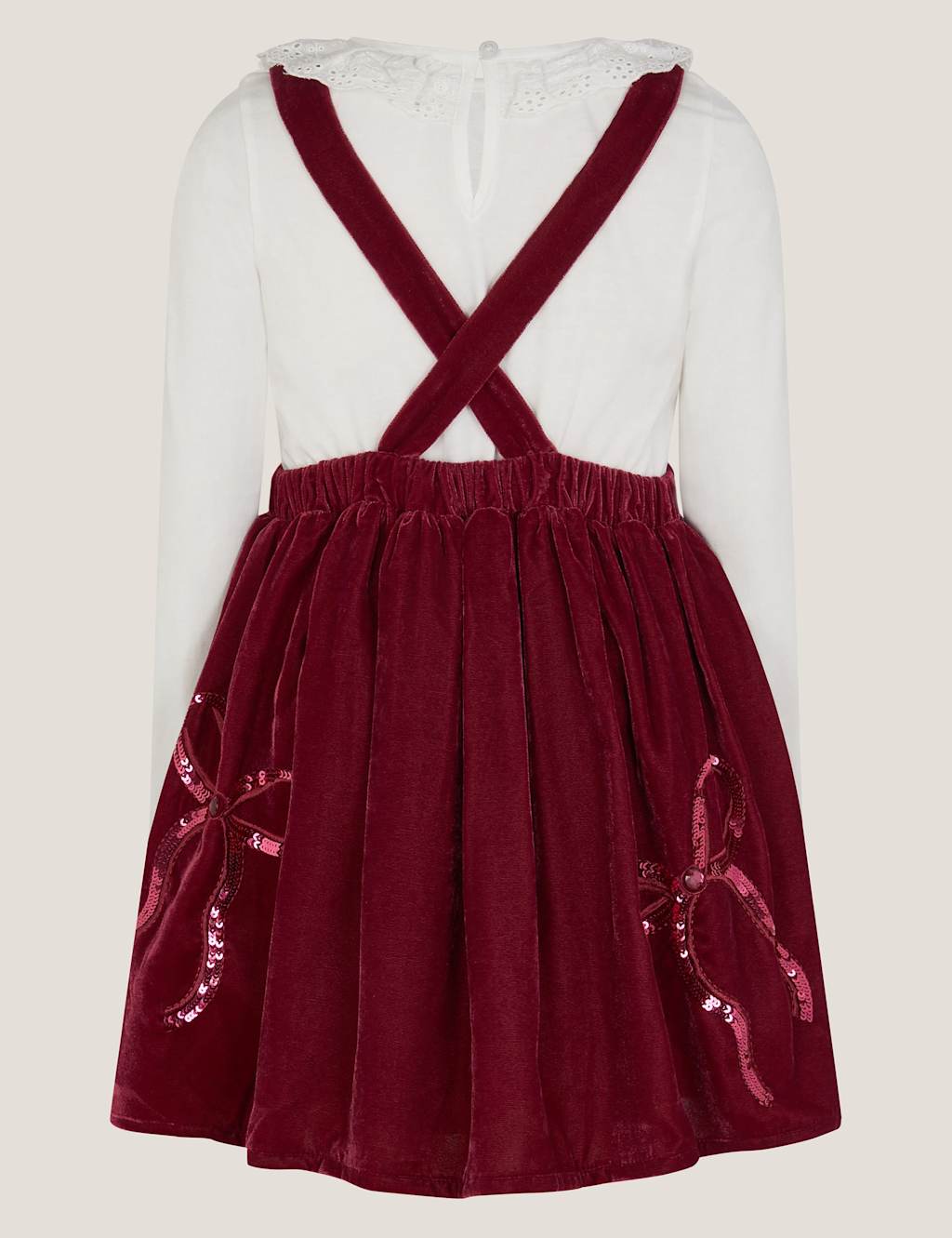 Monsoon 2pc Sequin Bow Pinafore Set (2-10 Yrs) Burgundy