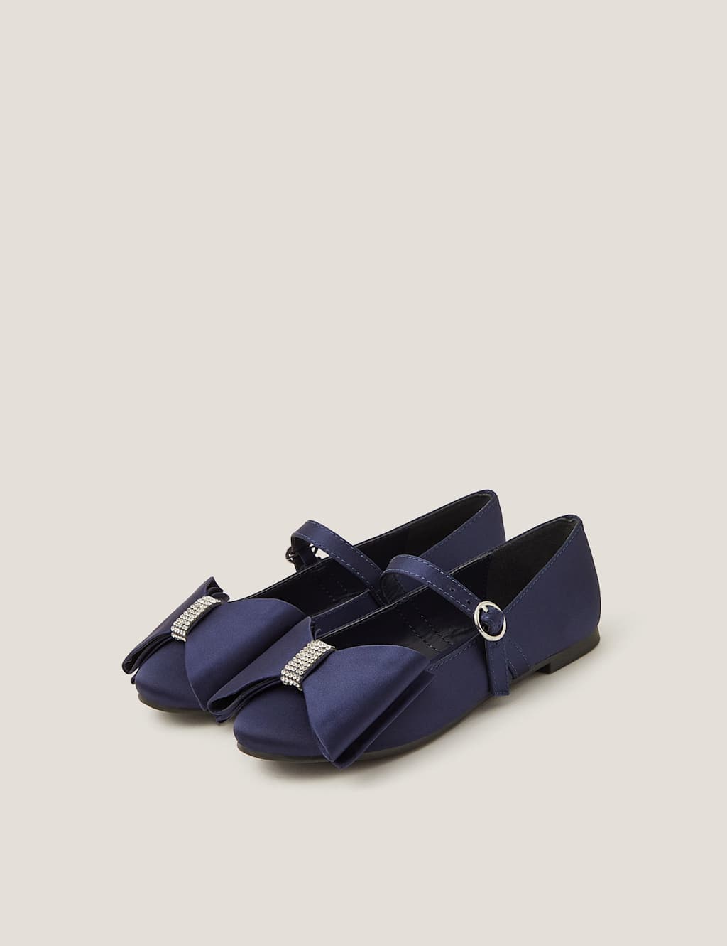 Monsoon Kids' Satin Bow Ballet Pumps (10 Small - 4 Large) Navy