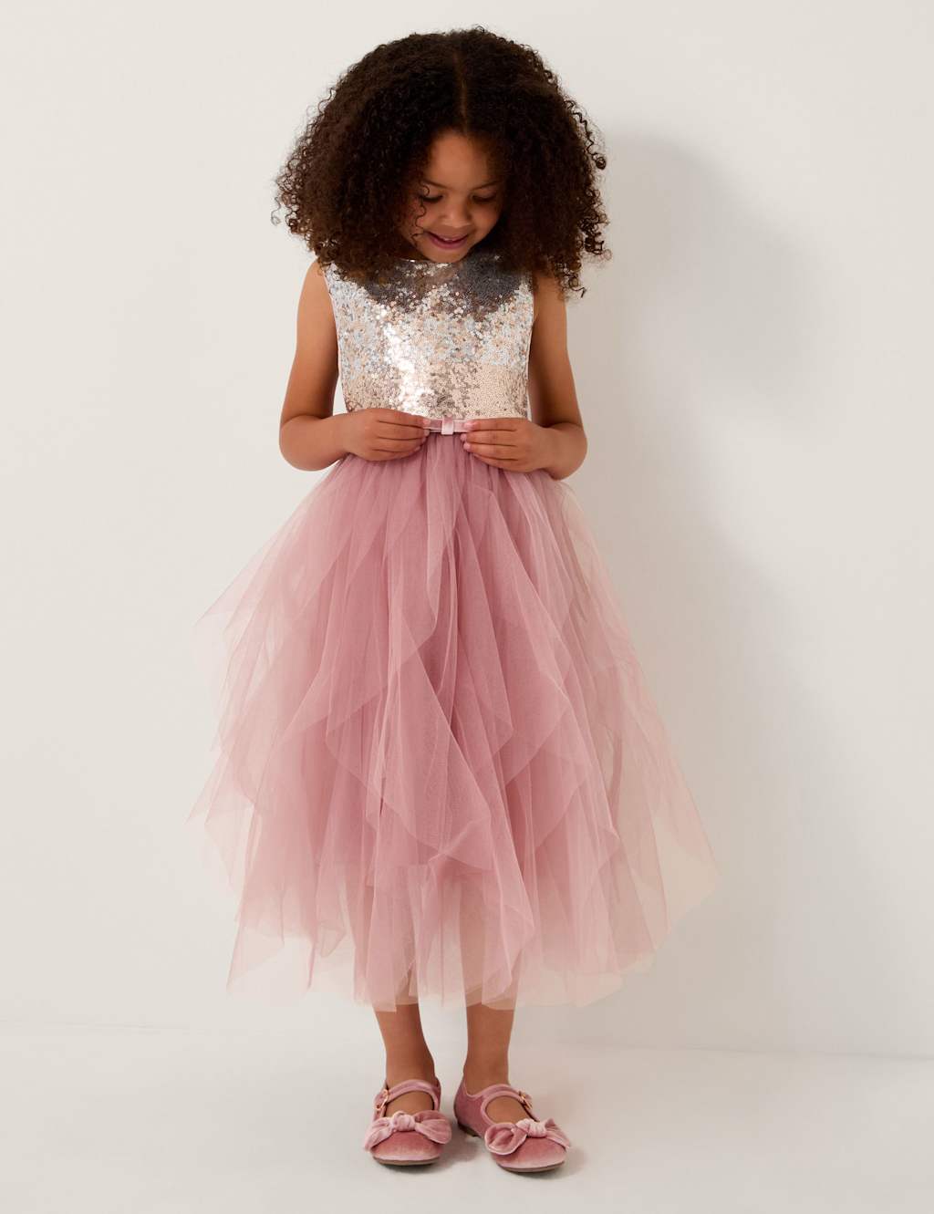 Monsoon Sequin Ruffle Dress (3-13 Yrs) Pink Mix