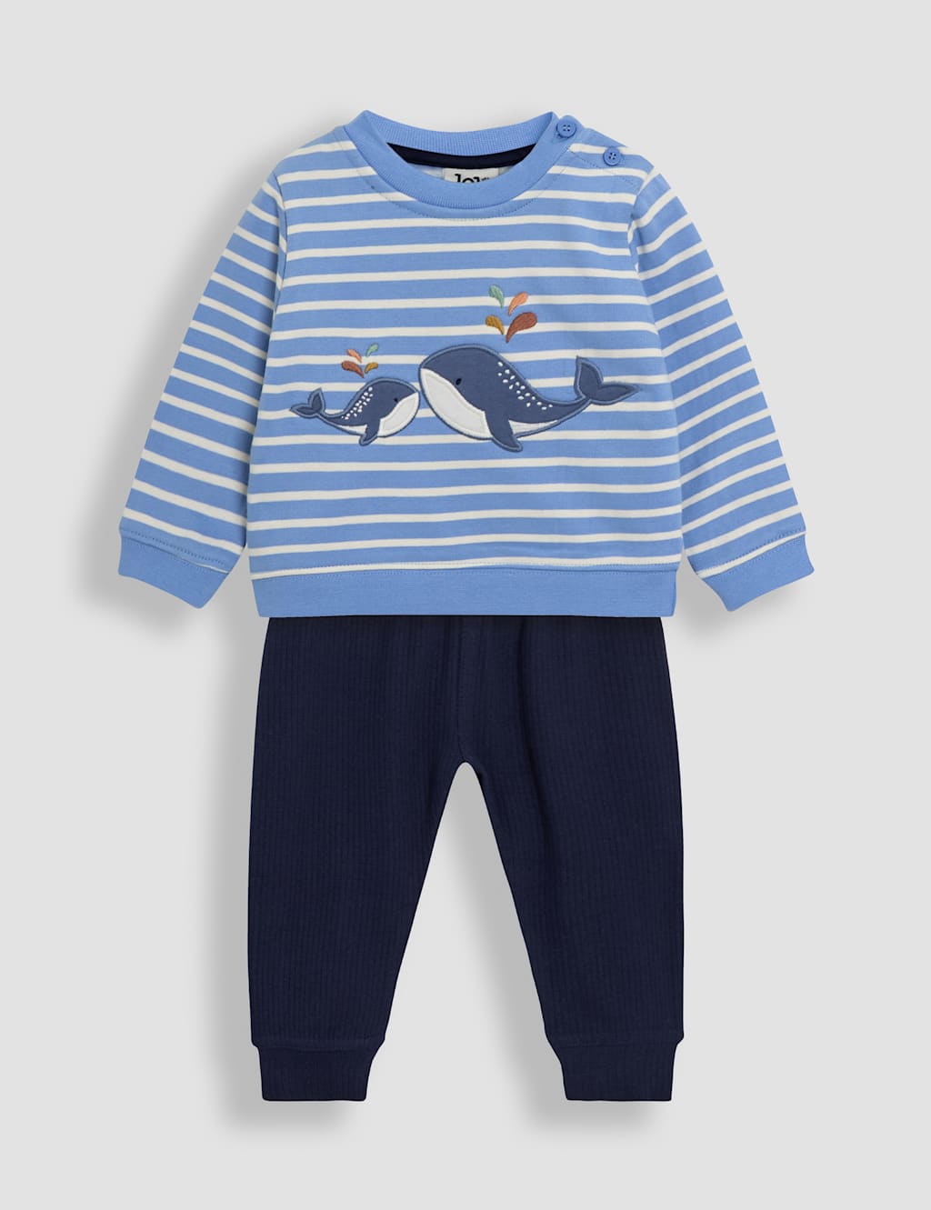 Jojo Maman Bébé Boys 2pc Pure Cotton Top & Bottom Outfit (0-24 Mths) - 3-6M - Blue Mix, Blue Mix