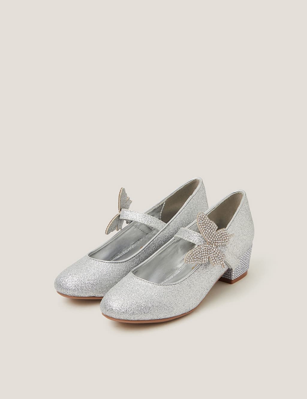 Monsoon Kids Glitter Sparkle Butterfly Shoes (7 Small - 4 Large) Silver