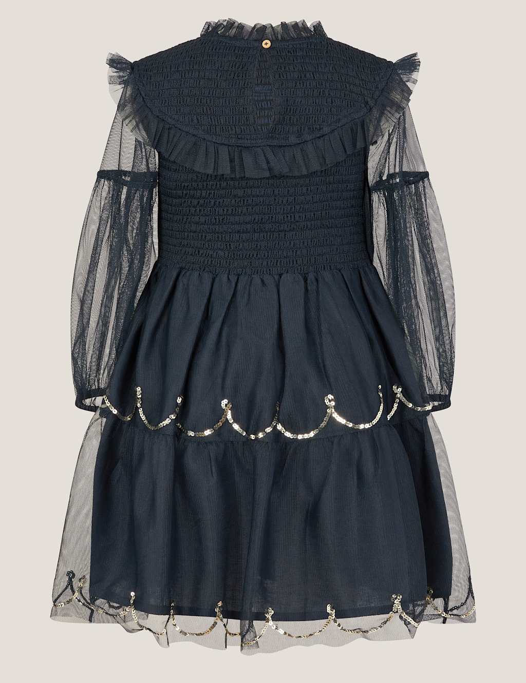 Monsoon Mesh Sequin Shirred Dress (3-13 Yrs) Navy Mix