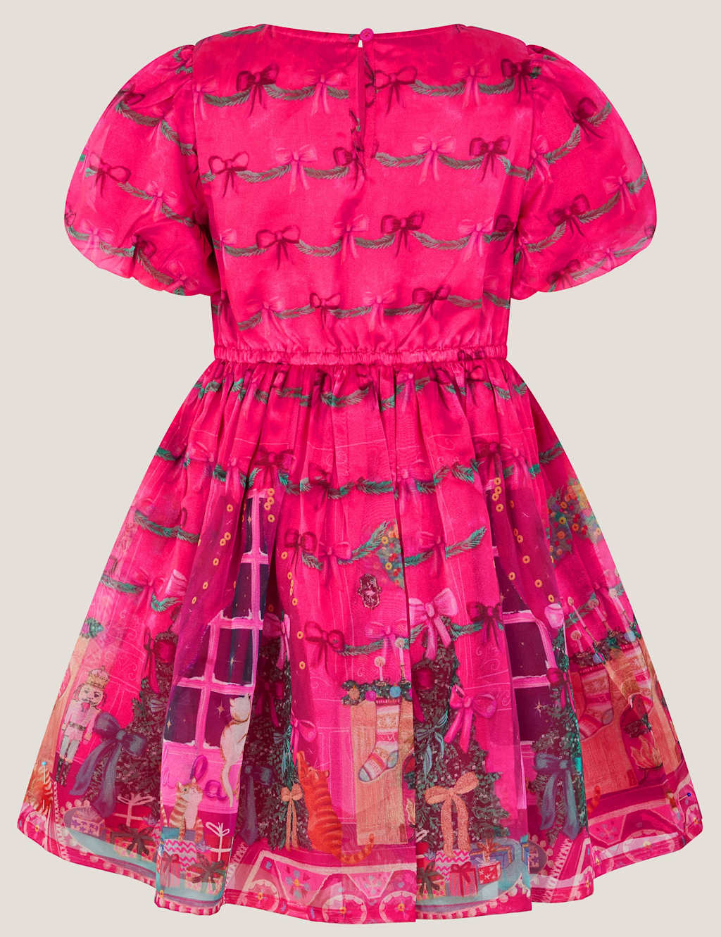 Monsoon Christmas Scene Patterned Dress (3-13 Yrs) Pink