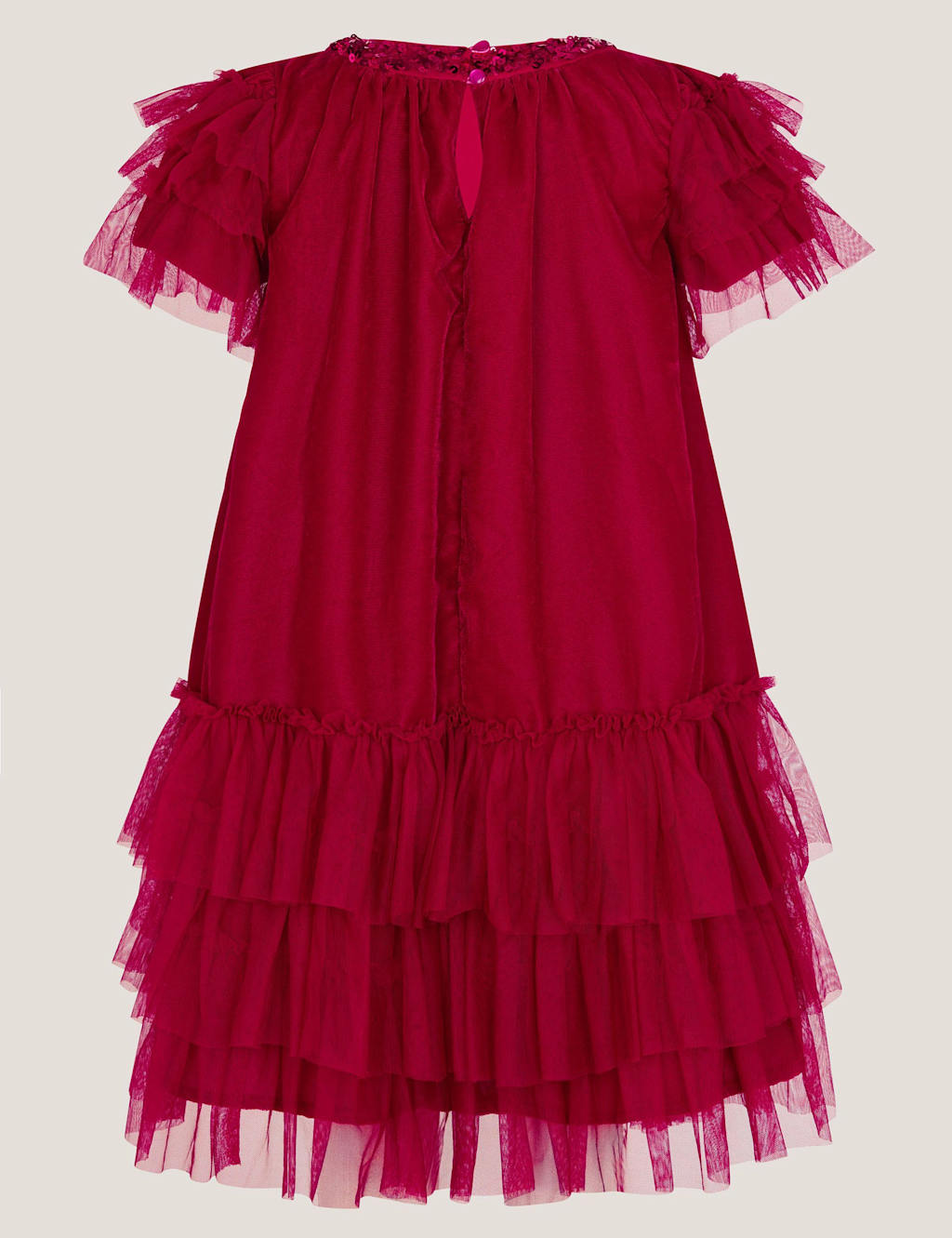 Monsoon Velvet Tiered Tulle Ruffle Party Dress (3-15 Yrs) Red