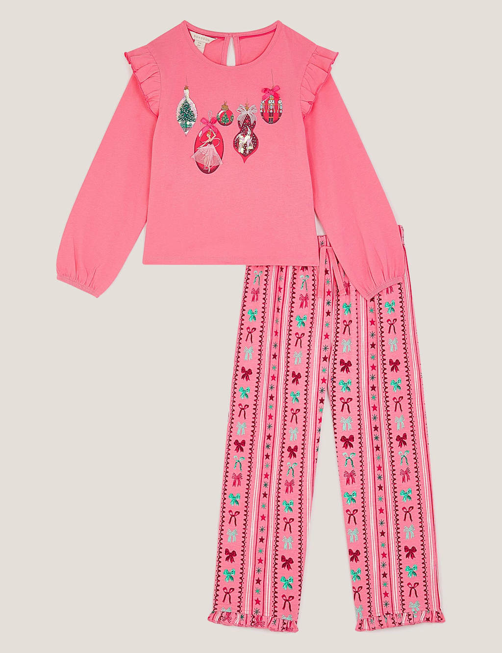 Monsoon Cotton Blend Christmas Bauble Pyjamas (2-13 Yrs) Pink Mix