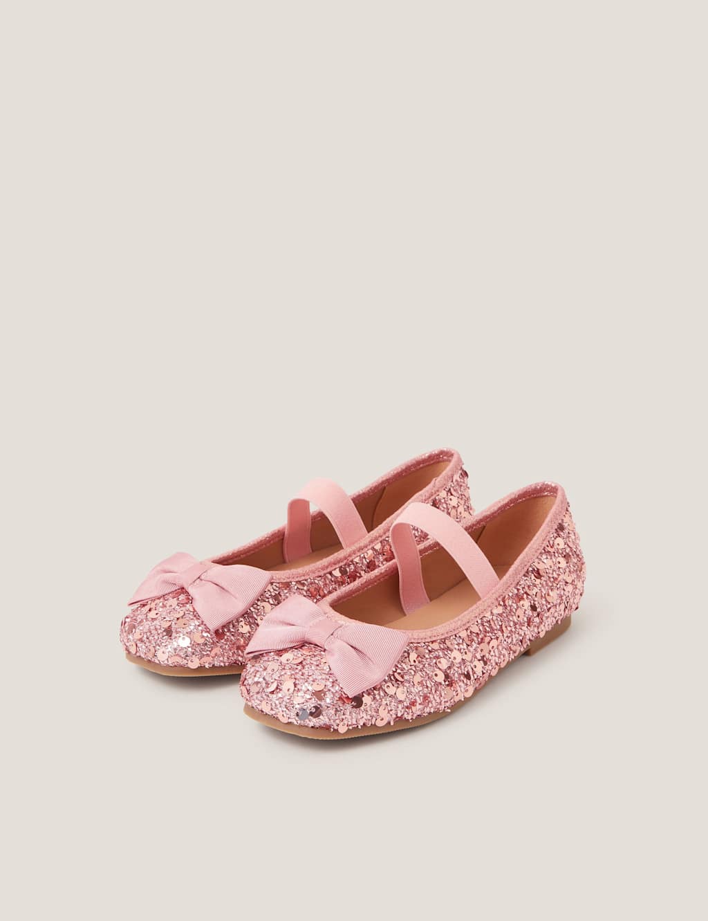 Monsoon Kids' Sequin Bow Ballet Pumps (7 Small - 4 Large) Pink