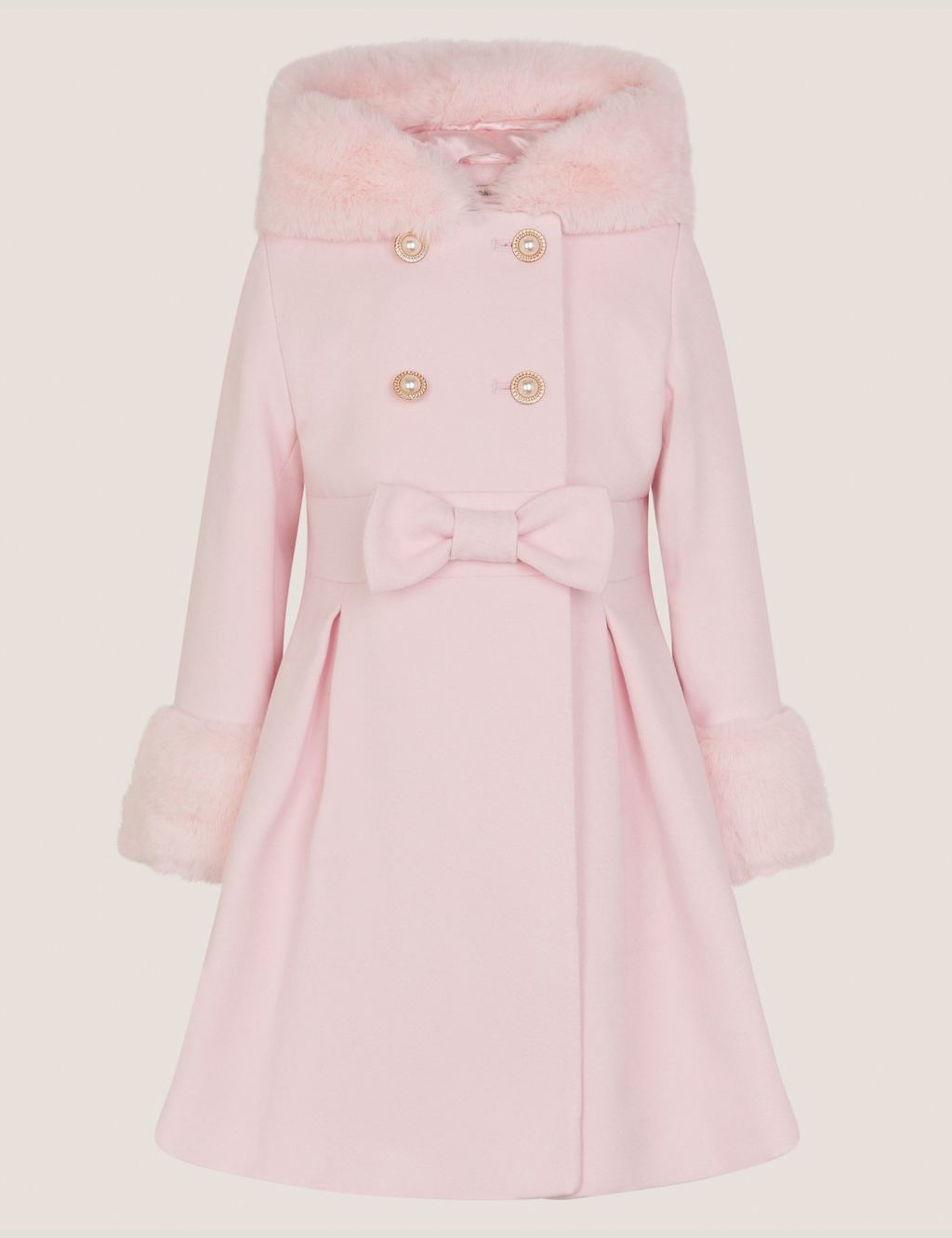 Monsoon Hooded Faux Fur Trim Coat (3-13 Yrs) Pink