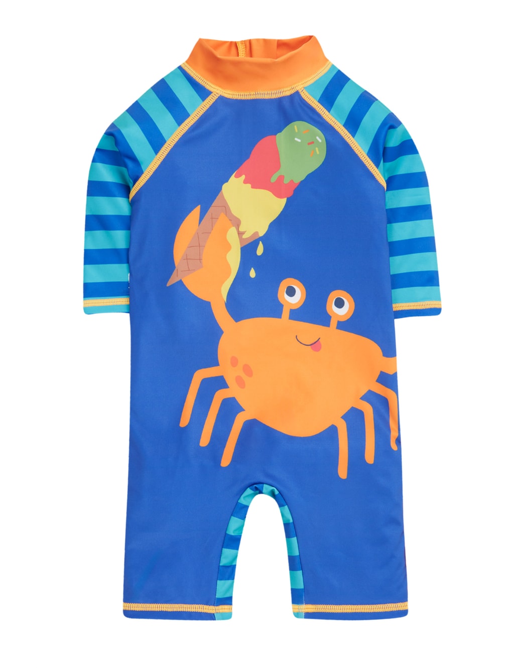 Frugi Boys Crab Long Sleeve All In One (0-5 Yrs) - 12-18 - Blue Mix, Blue Mix