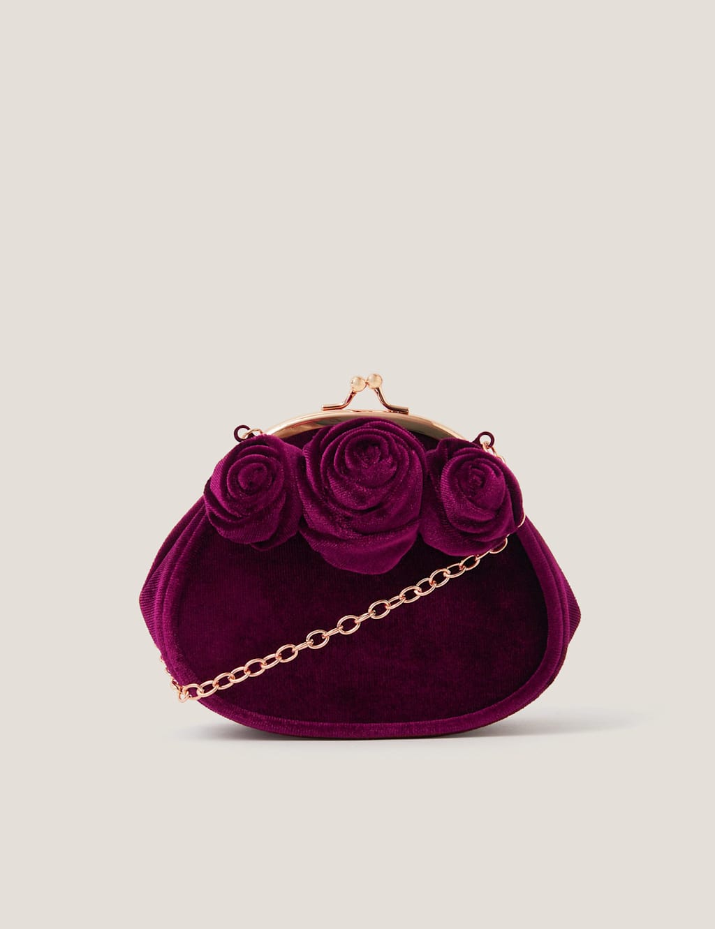 Monsoon Velvet Floral Chain Strap Bag Burgundy