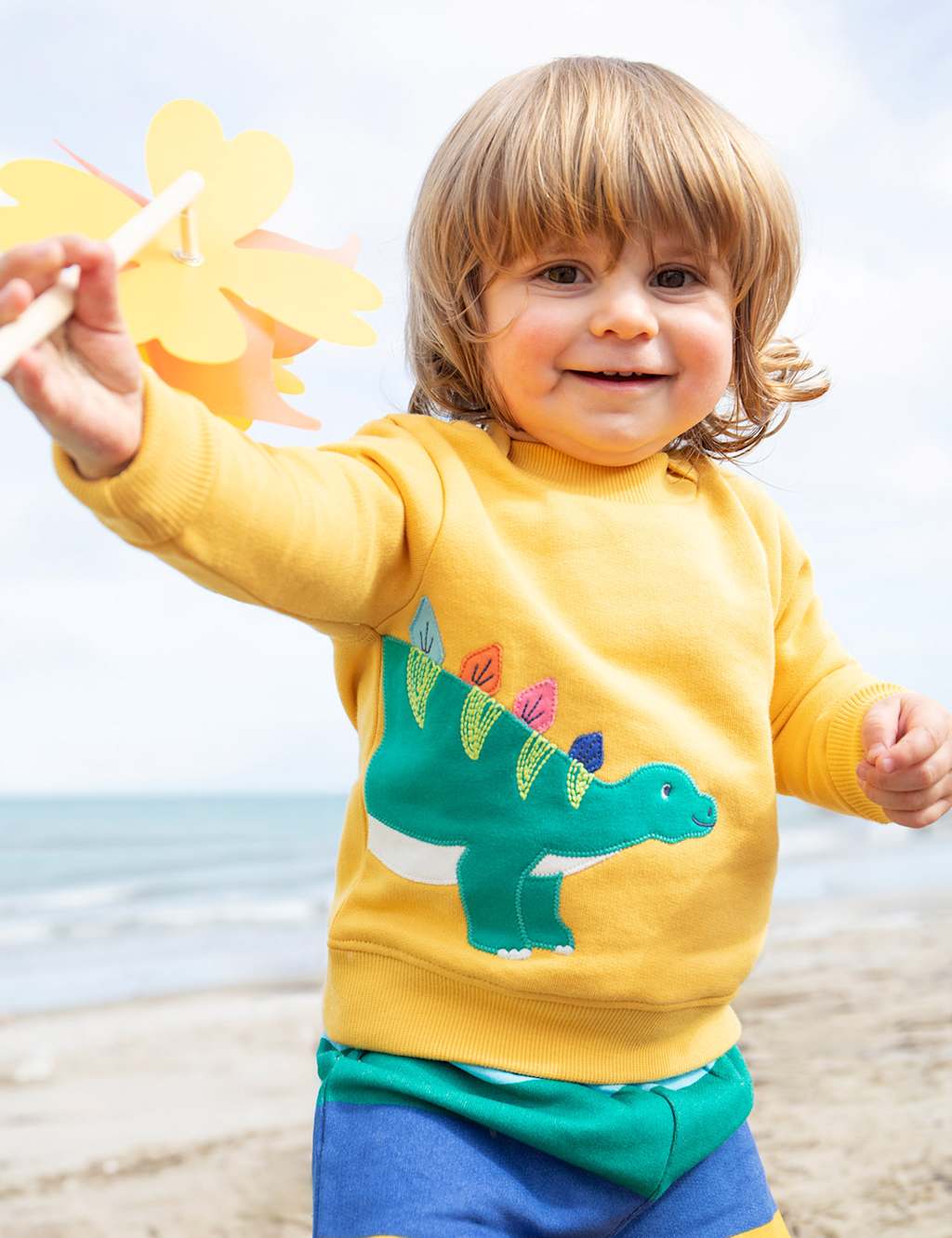 Frugi Boys Pure Cotton Dinosaur Jumper (0-8 Yrs) - 2-3 Y - Yellow Mix, Yellow Mix
