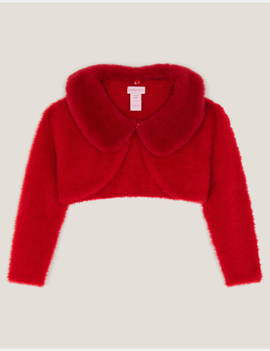 Monsoon Fluffy Detachable Collar Cardigan (0-36 Mths) Red