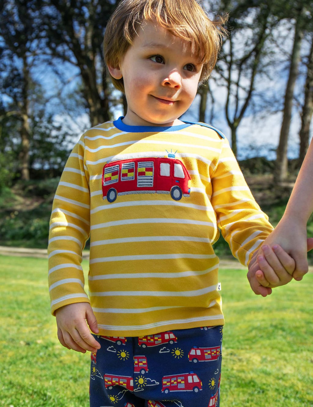 Frugi Boys Pure Cotton Striped Fire Engine Top (0-6 Yrs) - 12-18 - Yellow Mix, Yellow Mix