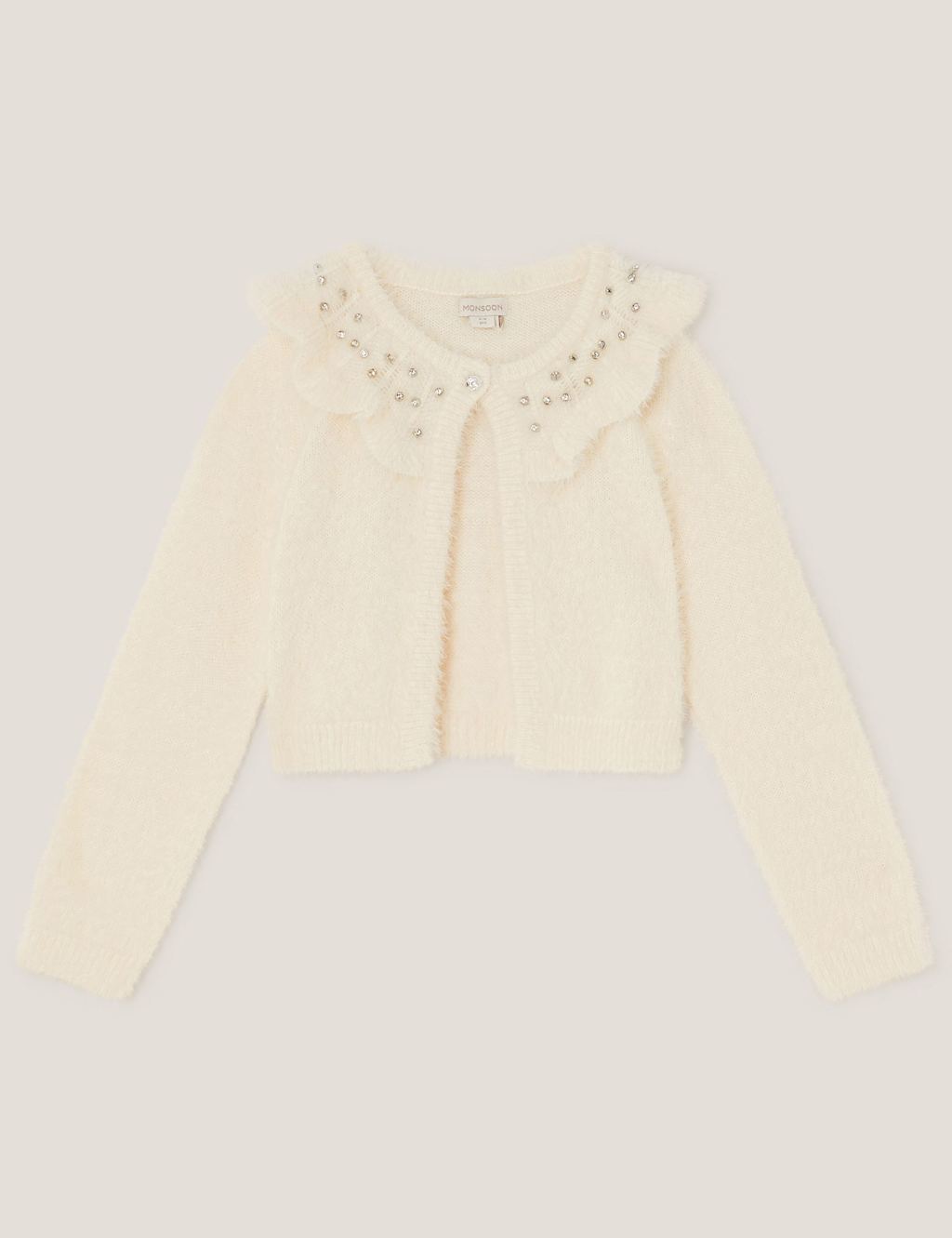 Monsoon Embellished Collar Fuzzy Cardigan (3-15 Yrs) Ivory