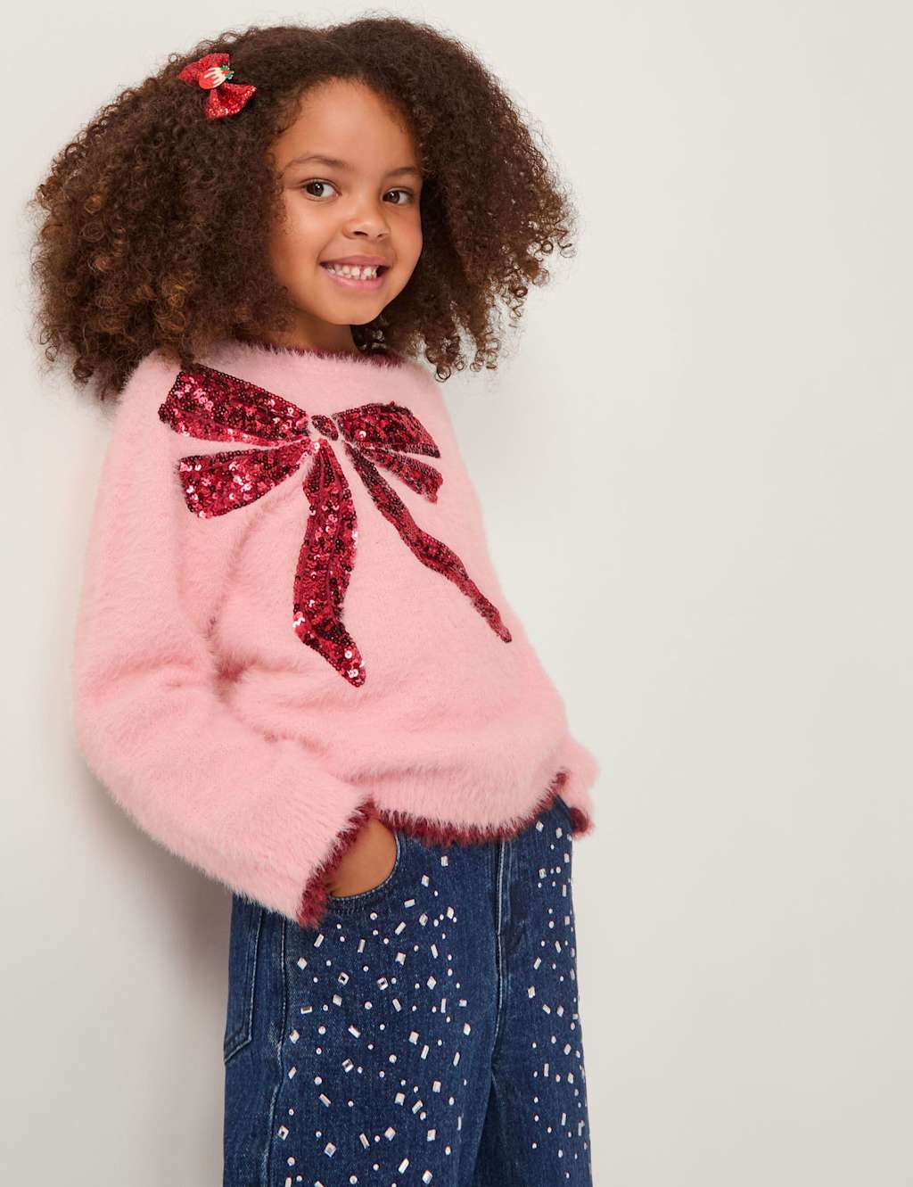Monsoon Sequin Bow Knitted Jumper (3-15 Yrs) Pink Mix