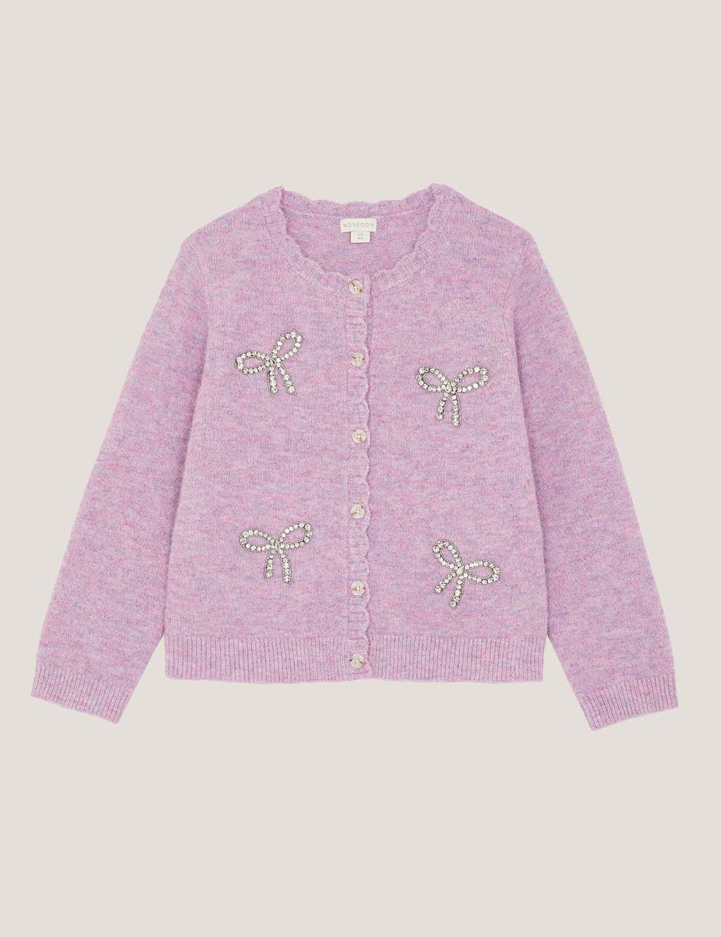 Monsoon Embellished Bow Knitted Cardigan (3-15 Yrs) Purple