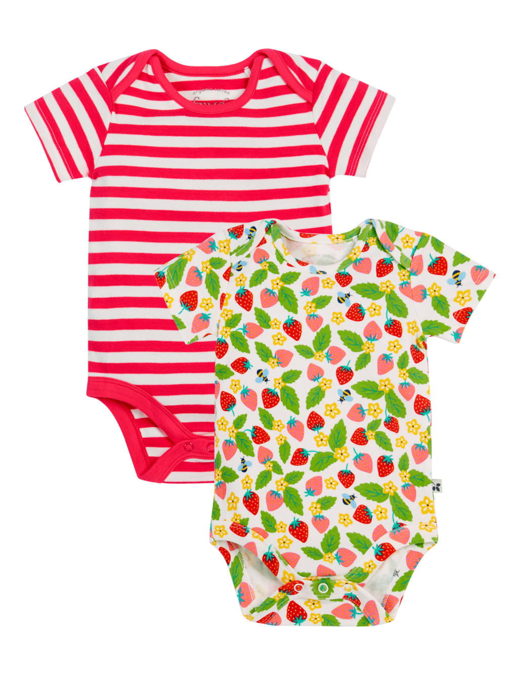 2pk Pure Cotton Striped & Berry Bodysuits (0-18 Mths)