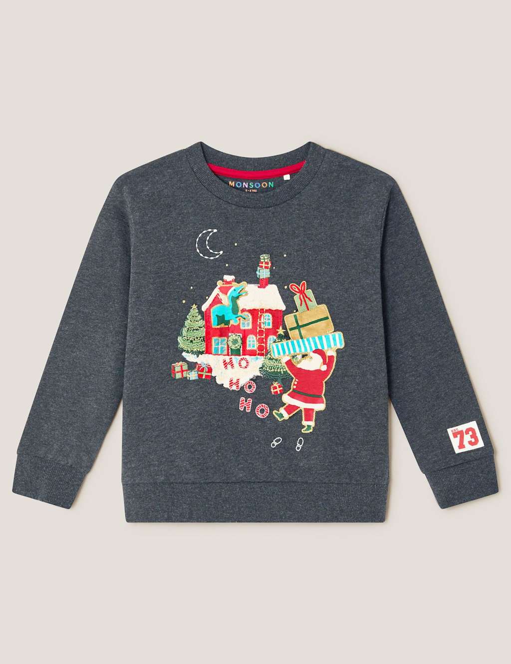 Monsoon Pure Cotton Santa Scene Sweatshirt (2-13 Yrs) Charcoal Mix