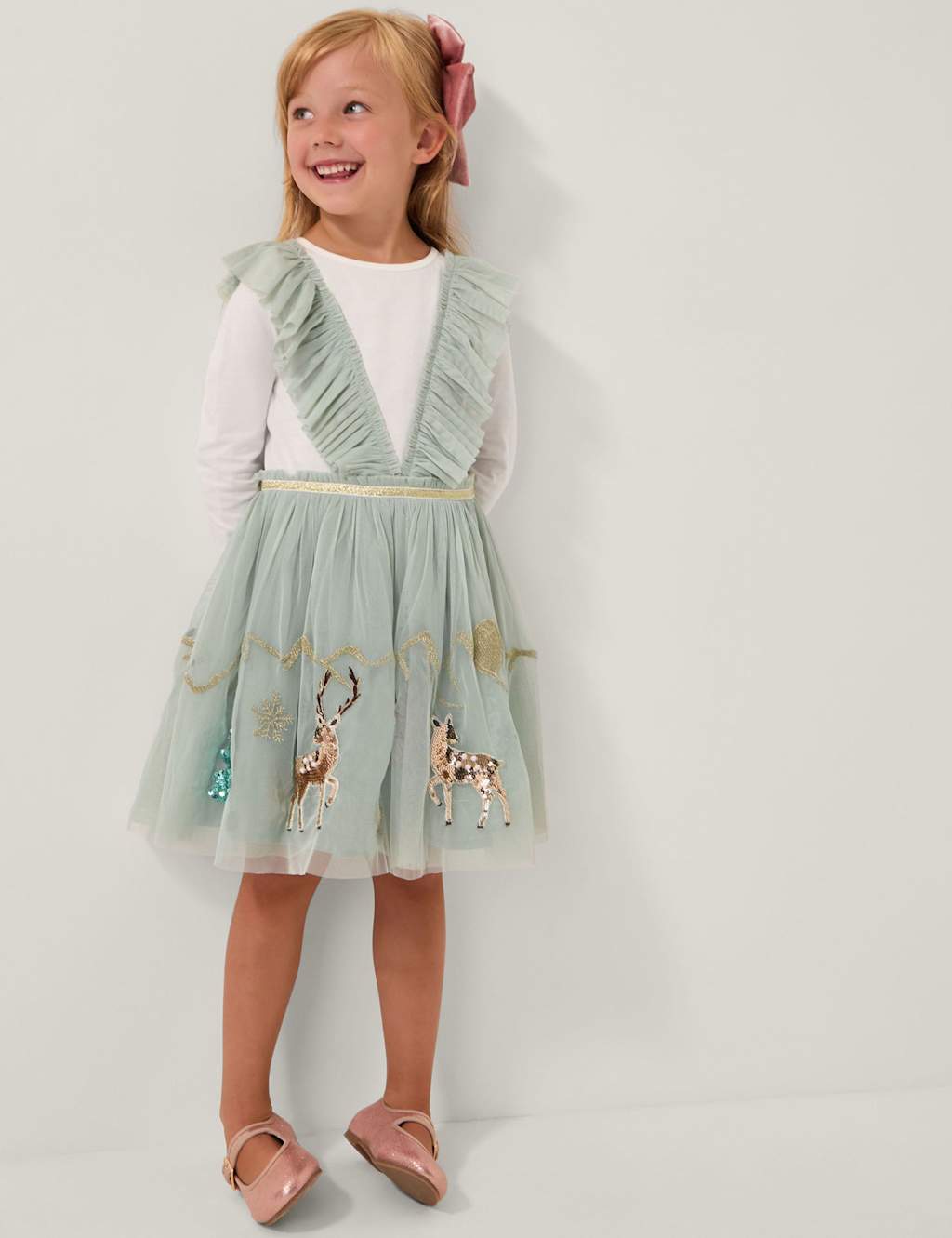 Monsoon Tulle Ruffle Forest Sequin Party Dress (3-13 Yrs) Green Mix