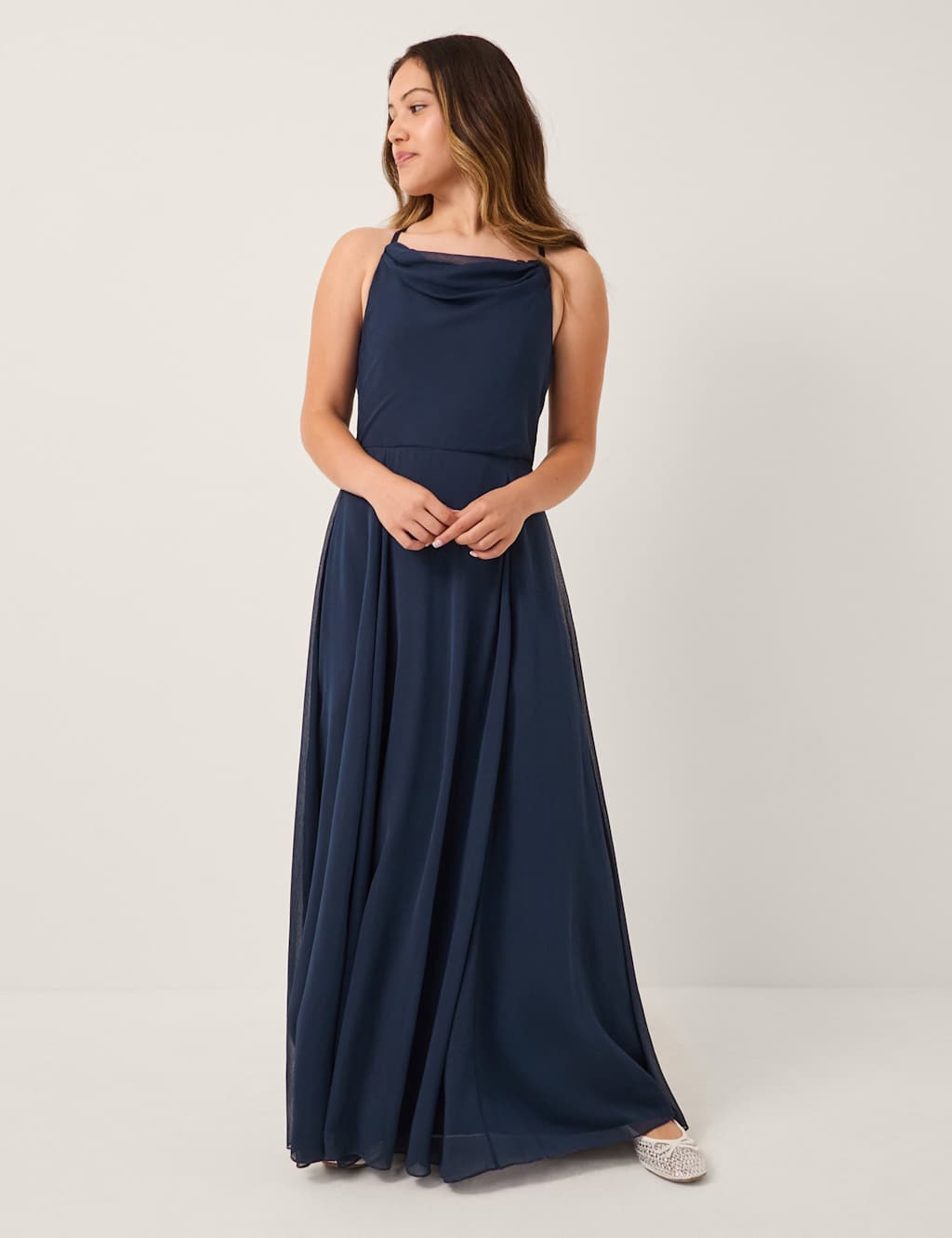 Monsoon Chiffon Cowl Neck Prom Dress (8-14 Yrs) Navy