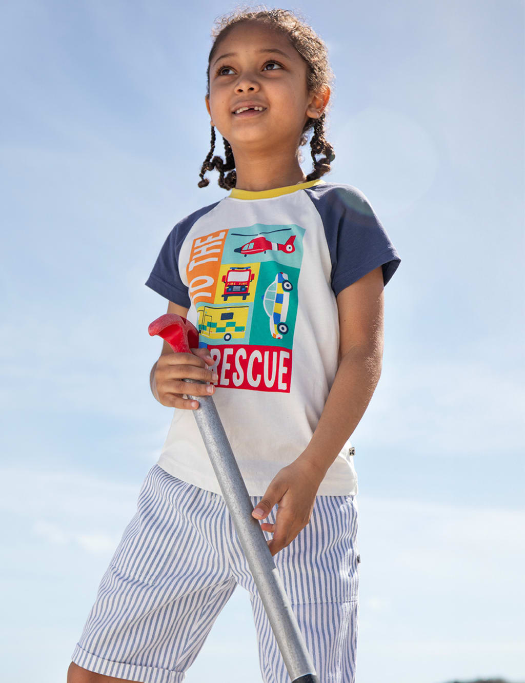 Frugi Boys Pure Cotton Rescue Vehicle Print T-Shirt (2-10 Yrs) - 9-10Y - White Mix, White Mix