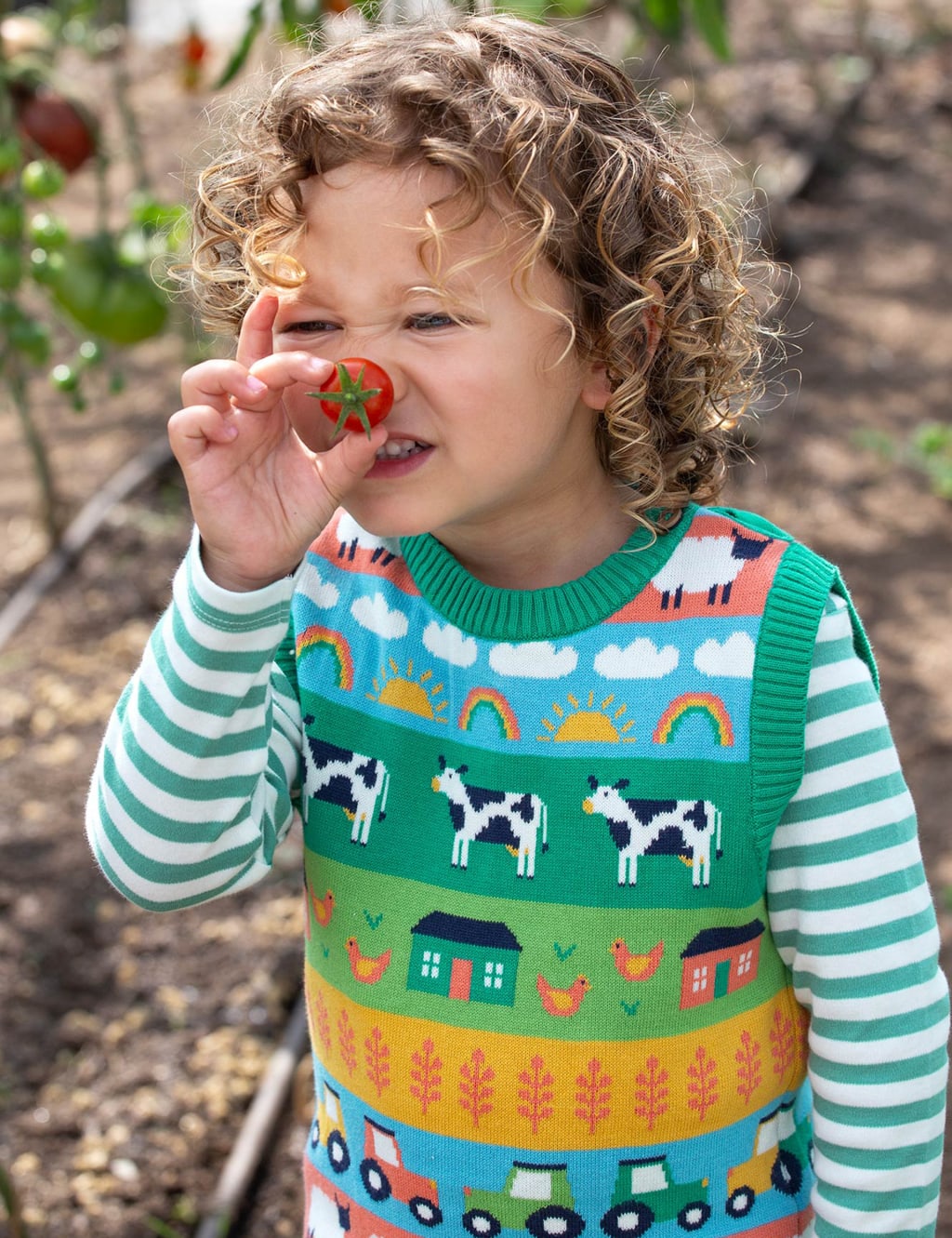 Frugi Boys Pure Cotton Farm Knitted Vest (0-5 Yrs) - 18-24 - Multi, Multi