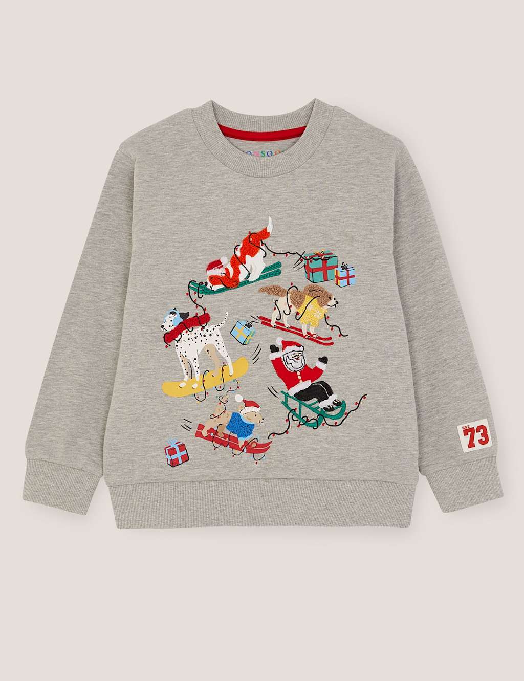 Monsoon Pure Cotton Christmas Dogs Sweatshirt (2-13 Yrs) Cream Mix