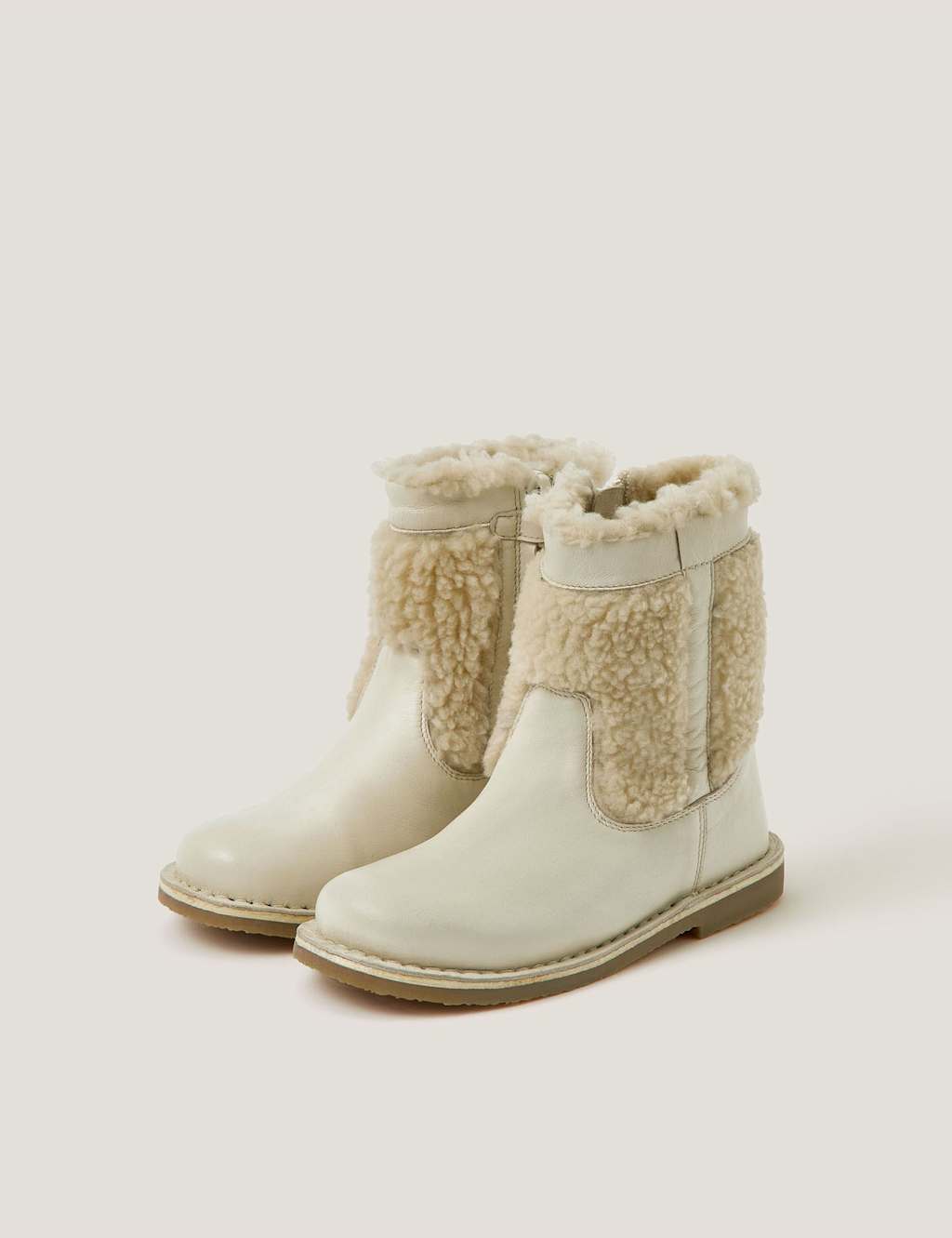 Monsoon Kids' Leather Ankle Boots (7 Small - 3 Large) Cream