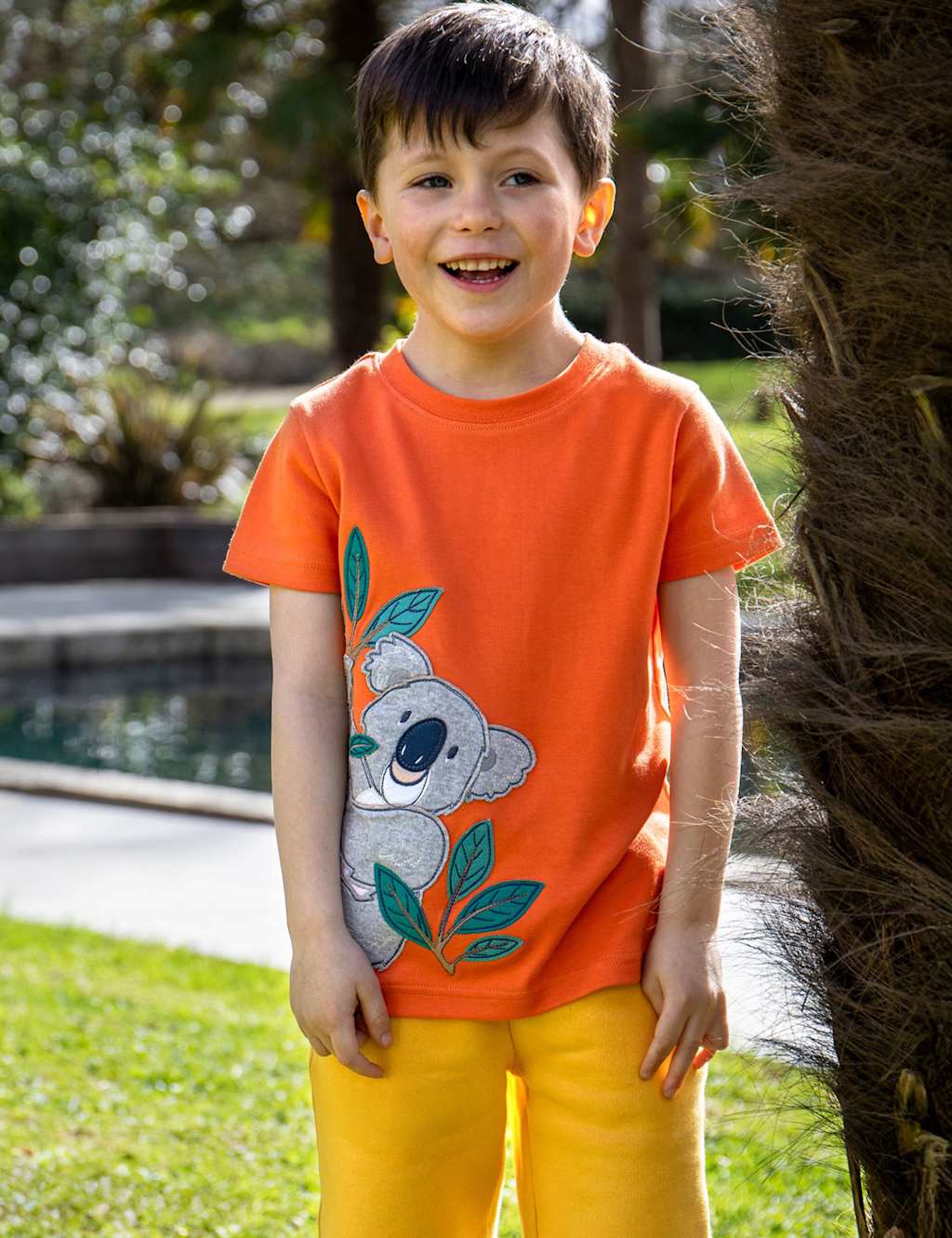 Frugi Boys Pure Cotton Koala Applique T-Shirt (2-10 Yrs) - 4-5 Y - Orange Mix, Orange Mix