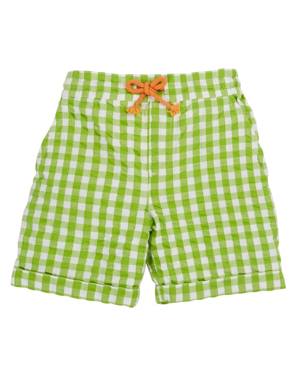 Frugi Boys Pure Cotton Gingham Check Shorts (0-10 Yrs) - 7-8 Y - Green Mix, Green Mix