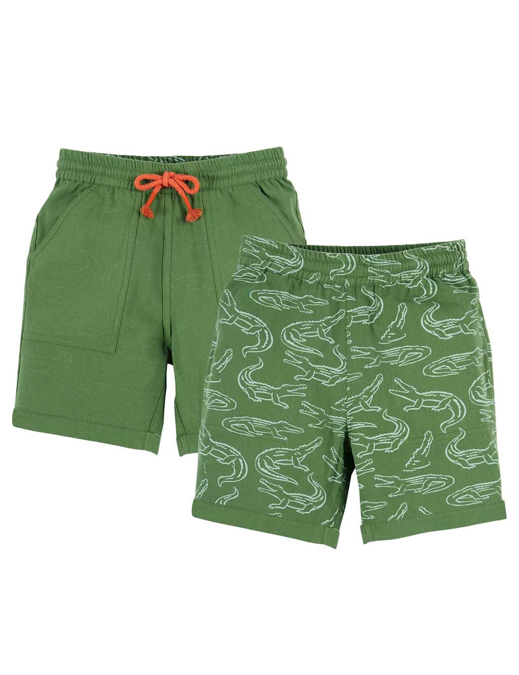 Frugi Boys Pure Cotton Reversible Crocodile Shorts (2-10 Yrs) - 4-5 Y - Green, Green
