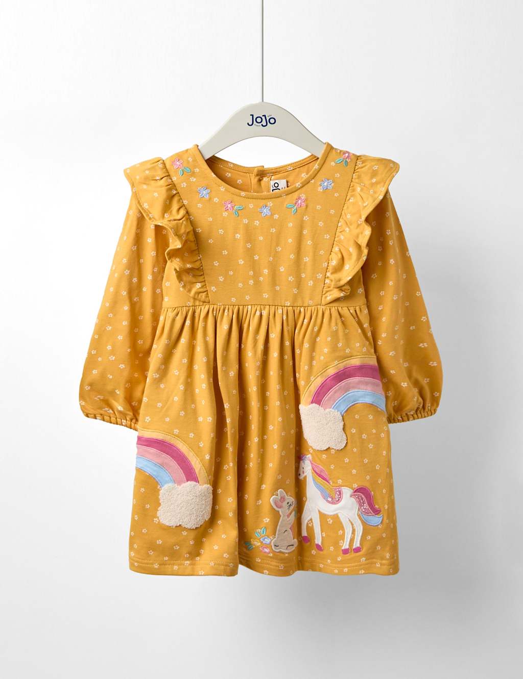 JoJo Maman Bb Pure Cotton Bunny & Unicorn Dress (6 Mths-7 Yrs) Yellow