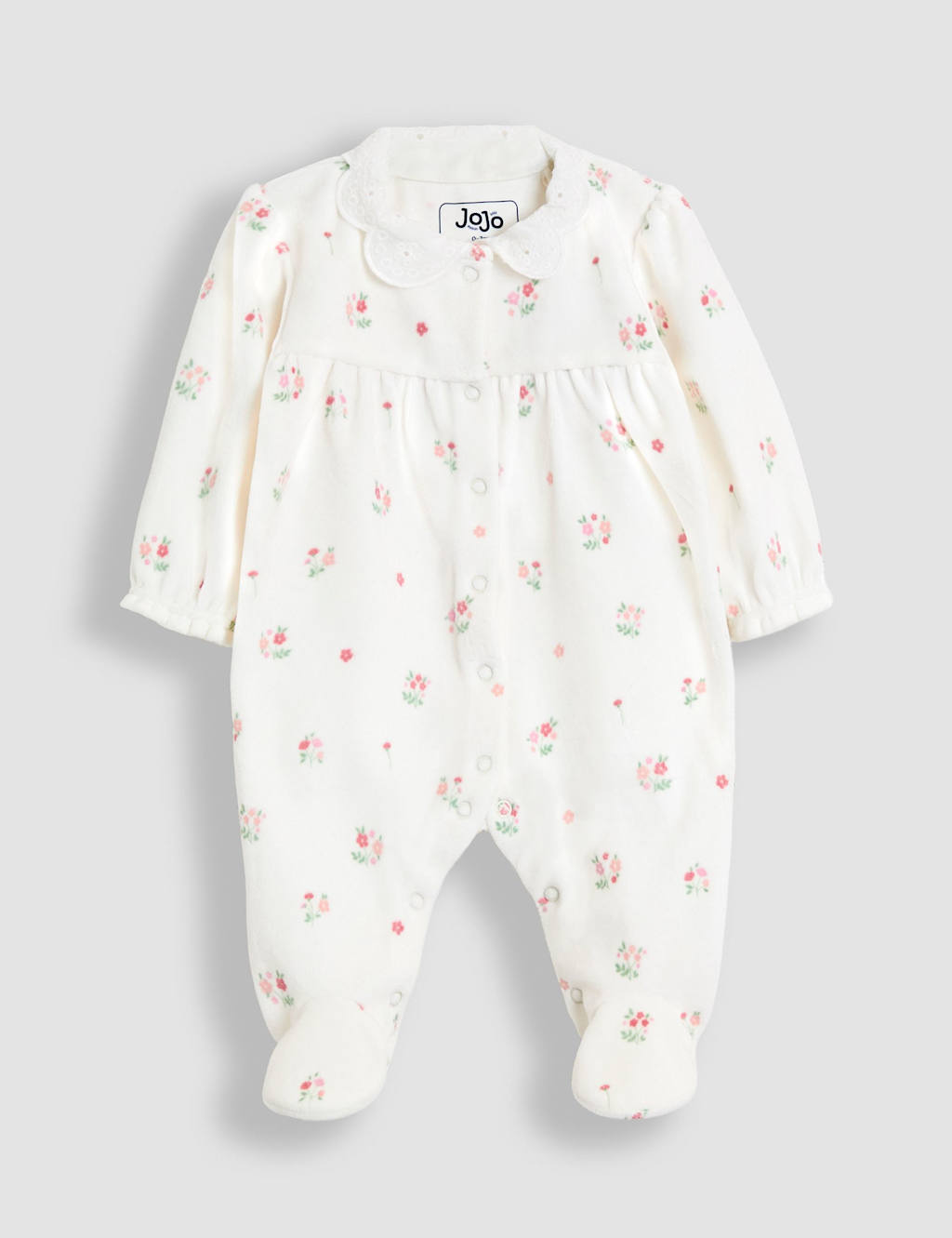 JoJo Maman Bb Cotton Rich Velour Floral Sleepsuit (0-12 Mths) Cream Mix