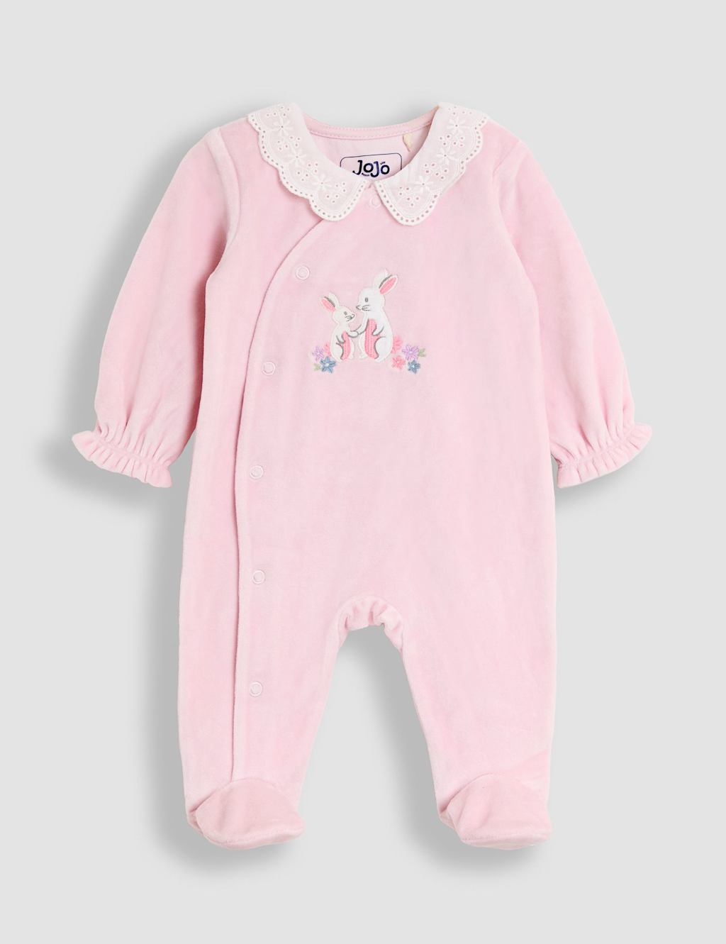 JoJo Maman Bb Cotton Rich Velour Bunny Sleepsuit (0-12 Mths) Light Pink Mix