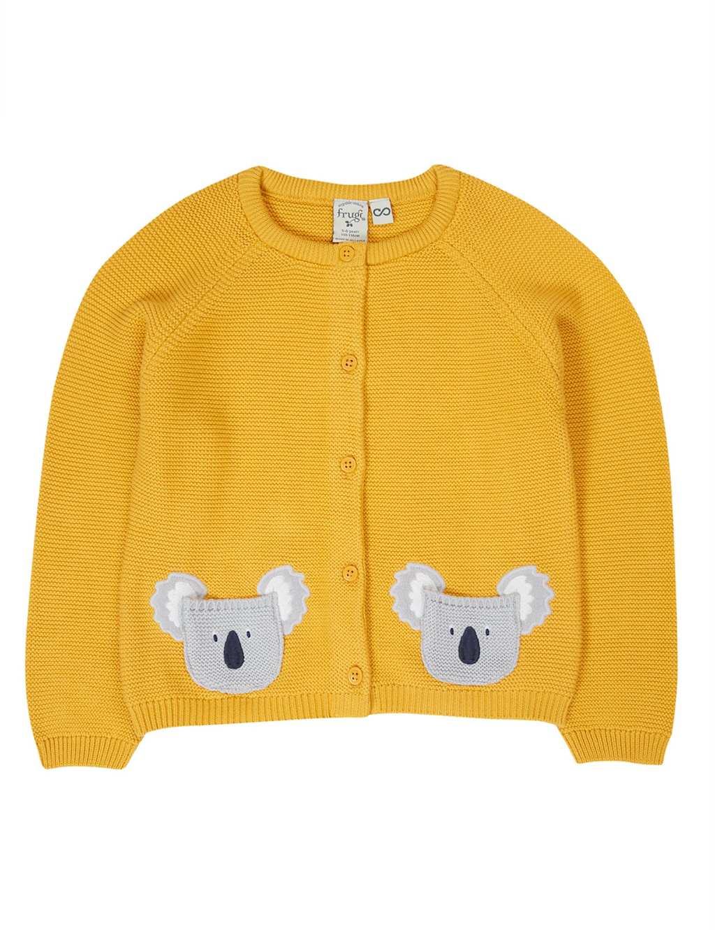 Frugi Boys Pure Cotton Koala Pocket Cardigan (0-8 Yrs) - 3-4 Y - Yellow Mix, Yellow Mix