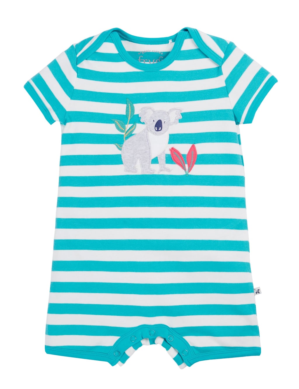 Frugi Boys Pure Cotton Striped Appliqué Romper (0-24 Mths) - NB - Blue Mix, Blue Mix