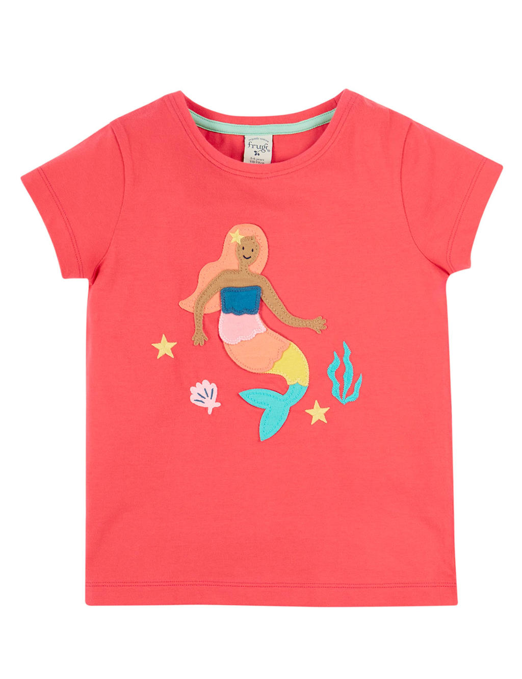 Frugi Pure Cotton Mermaid T-Shirt (2-10 Yrs) Red Mix