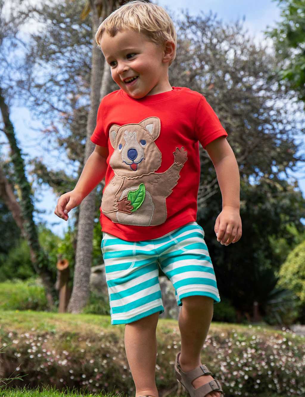 Frugi Boys Pure Cotton Animal Appliqué T-Shirt (0-5 Yrs) - 4-5 Y - Red Mix, Red Mix